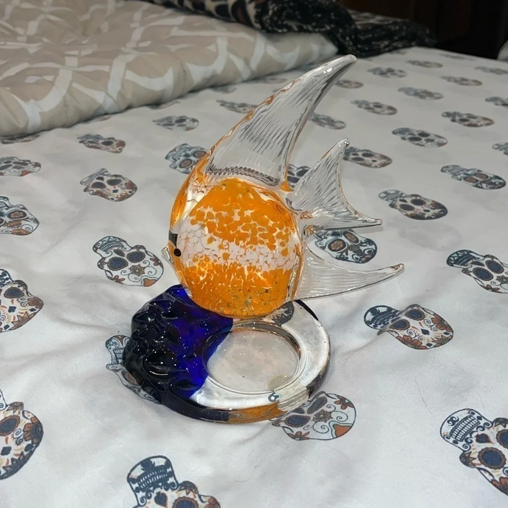 Partylite Orange Angel Fish Tealight Candle Holder Glass Summer Art RETIRED - Picture 2 of 4